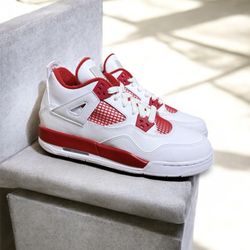 Air Jordan 4 Retro BG "Fire Red" White Red - Size 5.5Y - New with Original Box