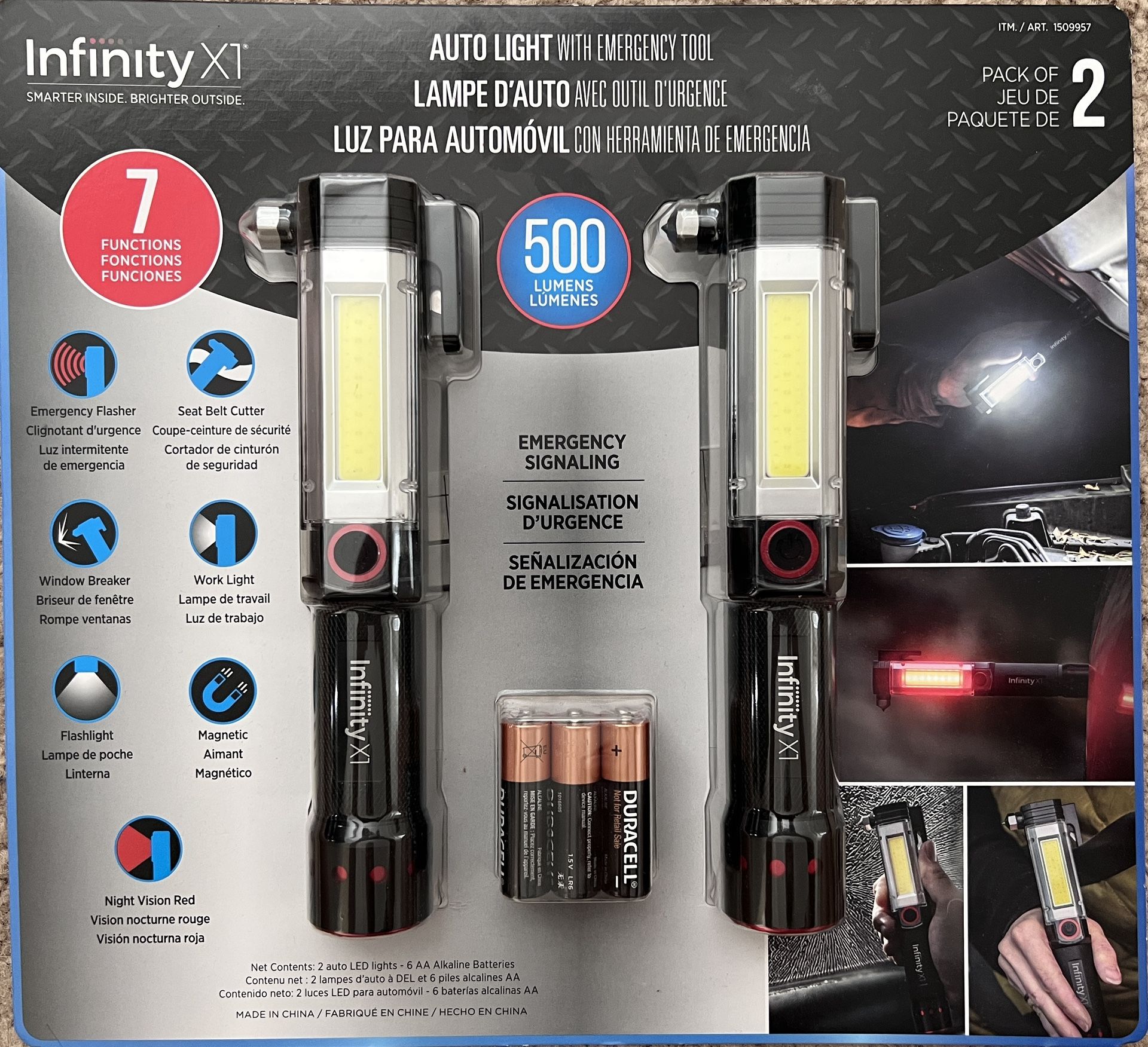 New - Infinity X1 Auto Light With Emergency Tool - 500 Lumens