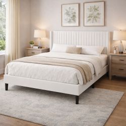 Modern Full Size Upholstered Bed Frame w/ Wingback Headboard