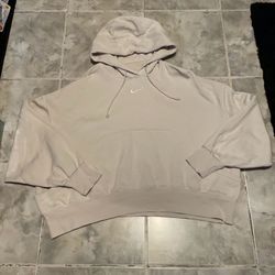 Nike Hoodie Women’s Medium Tan Cream Oversized Boxy Cropped Center Swoosh