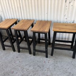 4pcs Wooden Counter Stool ,Backless Design with Natural Acacia Wood & Black