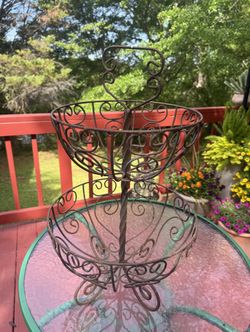 Vintage Wrought Iron 2 Tier Metal Basket