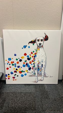 Dalmatian Dog Canvas Painting with Colorful Spots 28x28