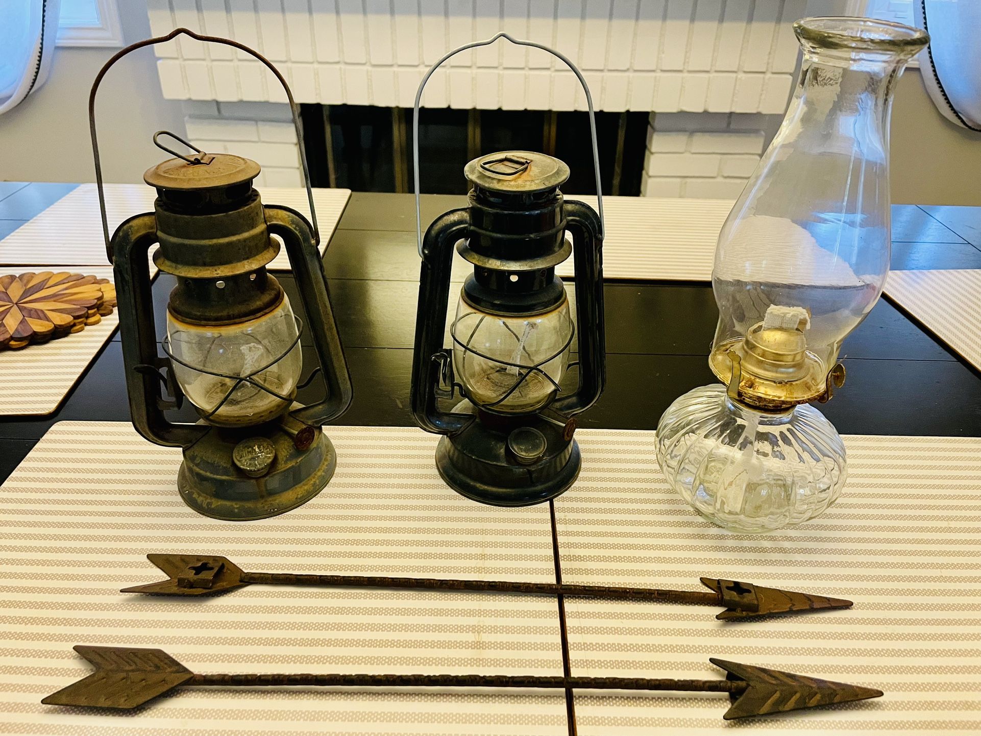 PRICE REDUCED!! Set Of 2 Vintage Lanterns, 1glass Oil Lamp