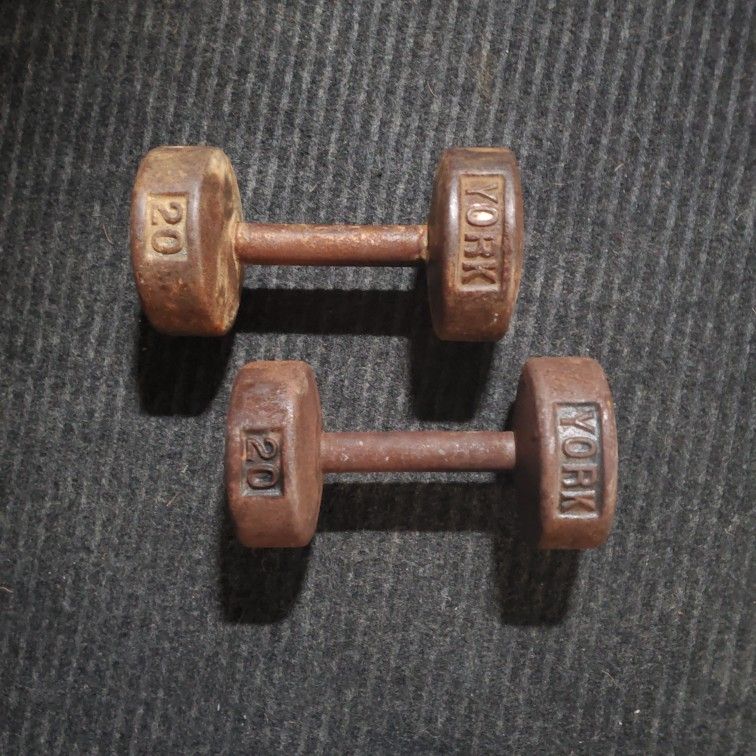 SET OF 2 YORK 20 POUND DUMBELLS