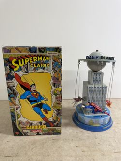 Schylling Superman Supergirl Classic Wind Up Spinning Tin Toy Carousel NEW!!!