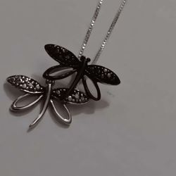 Sterling Necklace.  With Dragon Fly Pendant.  16 inch chain. 
