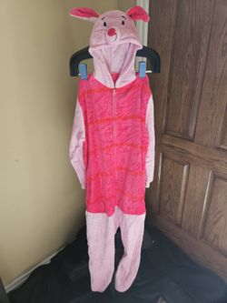 Piglet Onesie Costume – Adult Size L, Hooded Zip-Up
