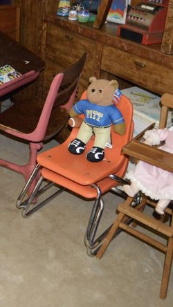 2 bright orange kids toddlers stacking vintage chairs chromes