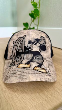 Disney Mickey Mouse Strap Back Cap Hat Steamboat Willie Black Theme Park Mens