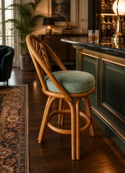 Bamboo Swivel Bar Chair with Upholstered Seat & Back | Tropical Coastal Style