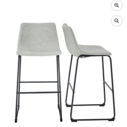 30" Industrial Faux Leather Barstools in Gray (Set of 2)