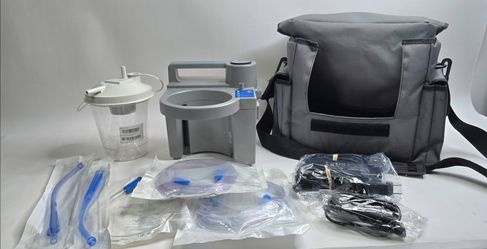 DeVilbiss 7305P-D Portable Medical Suction Machine w/ Bag, Car Adapter & Accessories