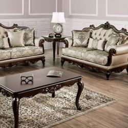 Brand New Dark Cherry & Beige Formal Style Sofa & Loveseat