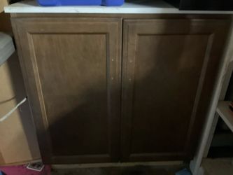 Bathroom Storage Cabinet with Countertop – Dark Wood Finish