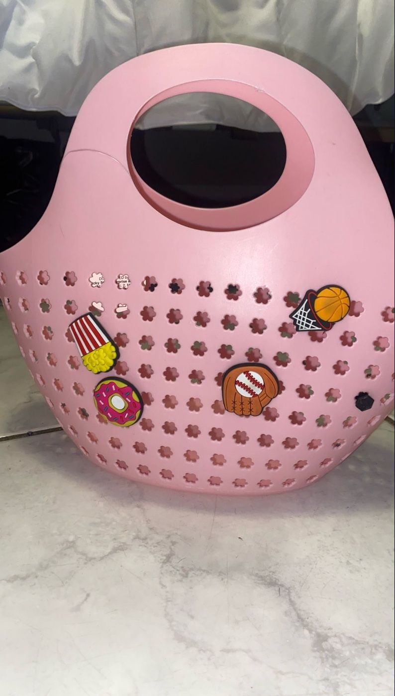 basket with croc charms 