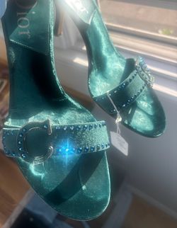 Dior Green Velvet Embellished Heeled Sandals
