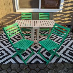 Colorful Green Folding Wood Patio Table & 4 Chairs Set by IKEA