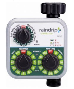Raindrip R675CT Analog 3-Dial Water, Sprinkler Timer with Rain Delay for Drip Irrigation, Garden, Self-Watering