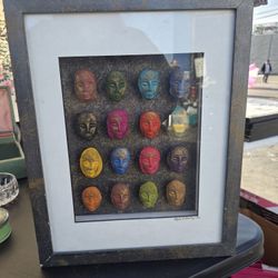 Framed Multicolor Decorative Mask Wall Art