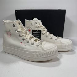 Converse CTAS Lift Hi Platform Sneakers Y2K Heart Egret Fever Dream Women's 8