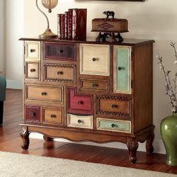 Brand New Multi, Antique Walnut Cabinet W/ 9 Drawers Accent Chest 