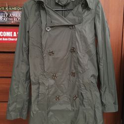 Anorak Women Trench Coat Water Repellent Rain Jacket Army Green Packable Size Small Medium