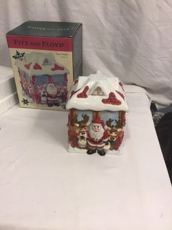 Vintage FITZ and Floyd ,  Deer Santa Cookies, Candy Jar