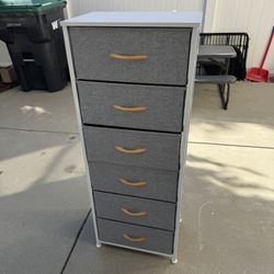 Like New - 6 Drawer Vertical Storage Dresser with Wood Top & Fabric Pull Drawers