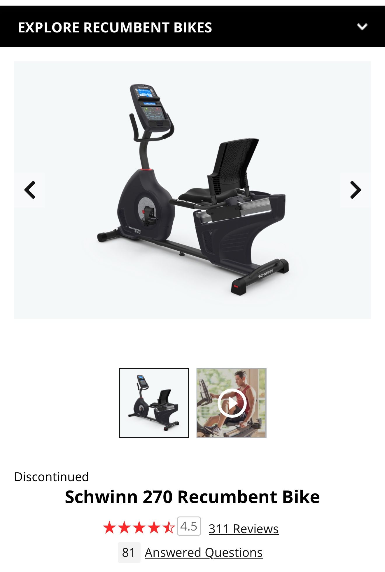 Schwinn 270 Recumbent Exercise Bike