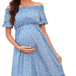Maternity Dress Women's Floral Off Shoulder 

