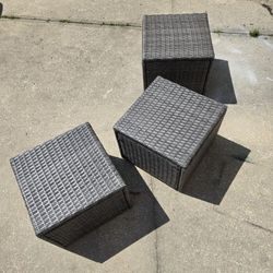 Set Of Outdoor Wicker Look Tables Planters Or Stools