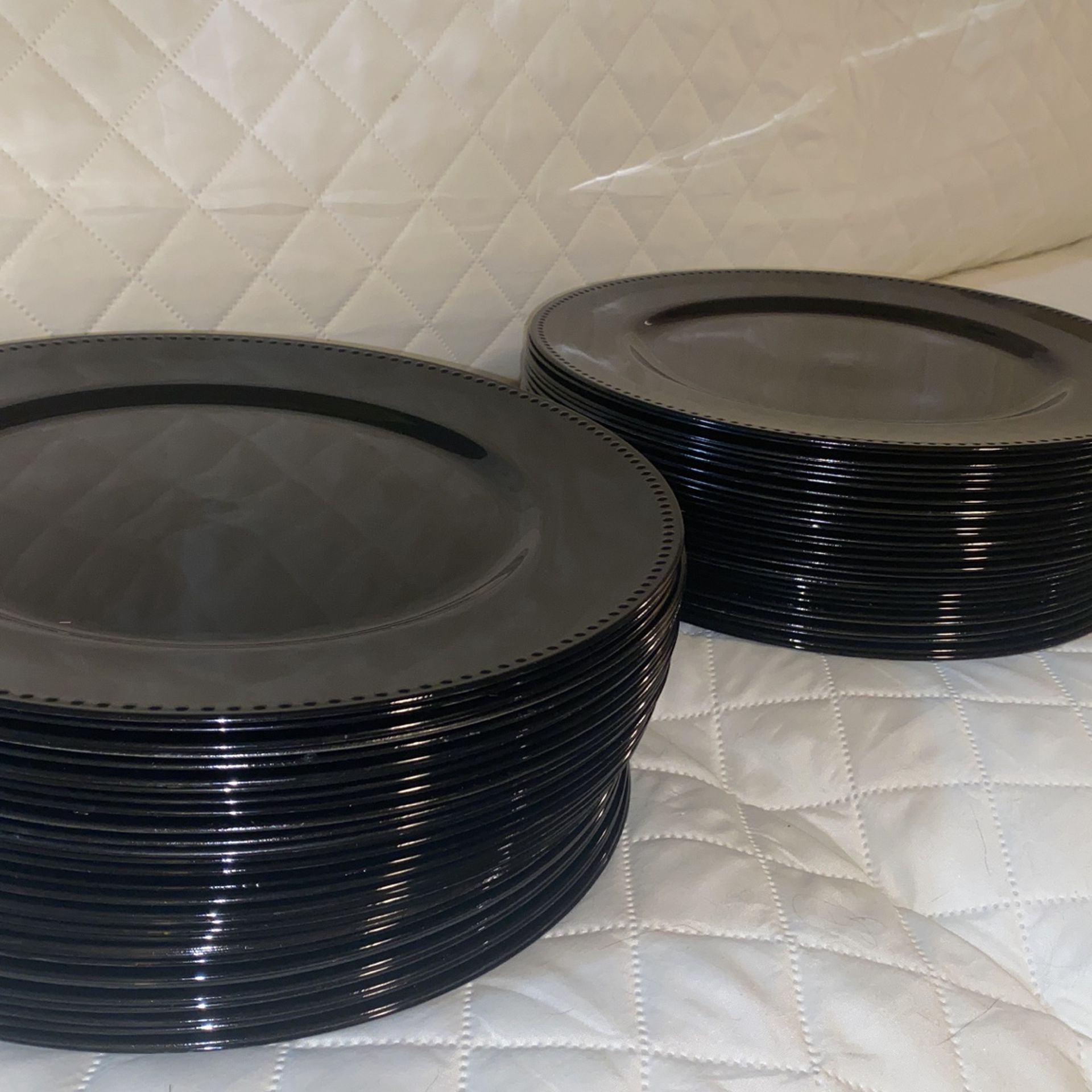 58 Black Plastic Chargers for any Event (13 Inches Wide)