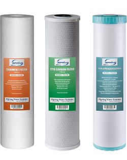 iSpring F3WGB32BM 4.5” x 20” 3-Stage Whole
House Water Filter Set Replacement Pack with Sediment, CTO Carbon Block, and Iron & Manganese Reducing Cart