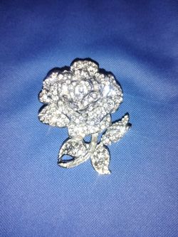 Signed Joan Rivers Silver-Tone Crystal Rose Brooch Pin