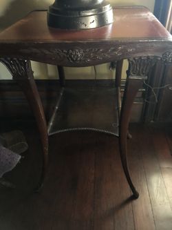 Leather top art nouveau side table Reduced To Sell