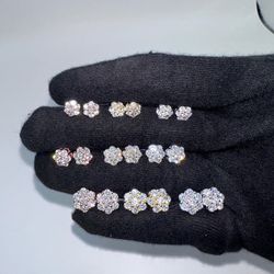 Brand New Flower Moissanite Earrings (Sterling Silver)  (Screw Backs) $40