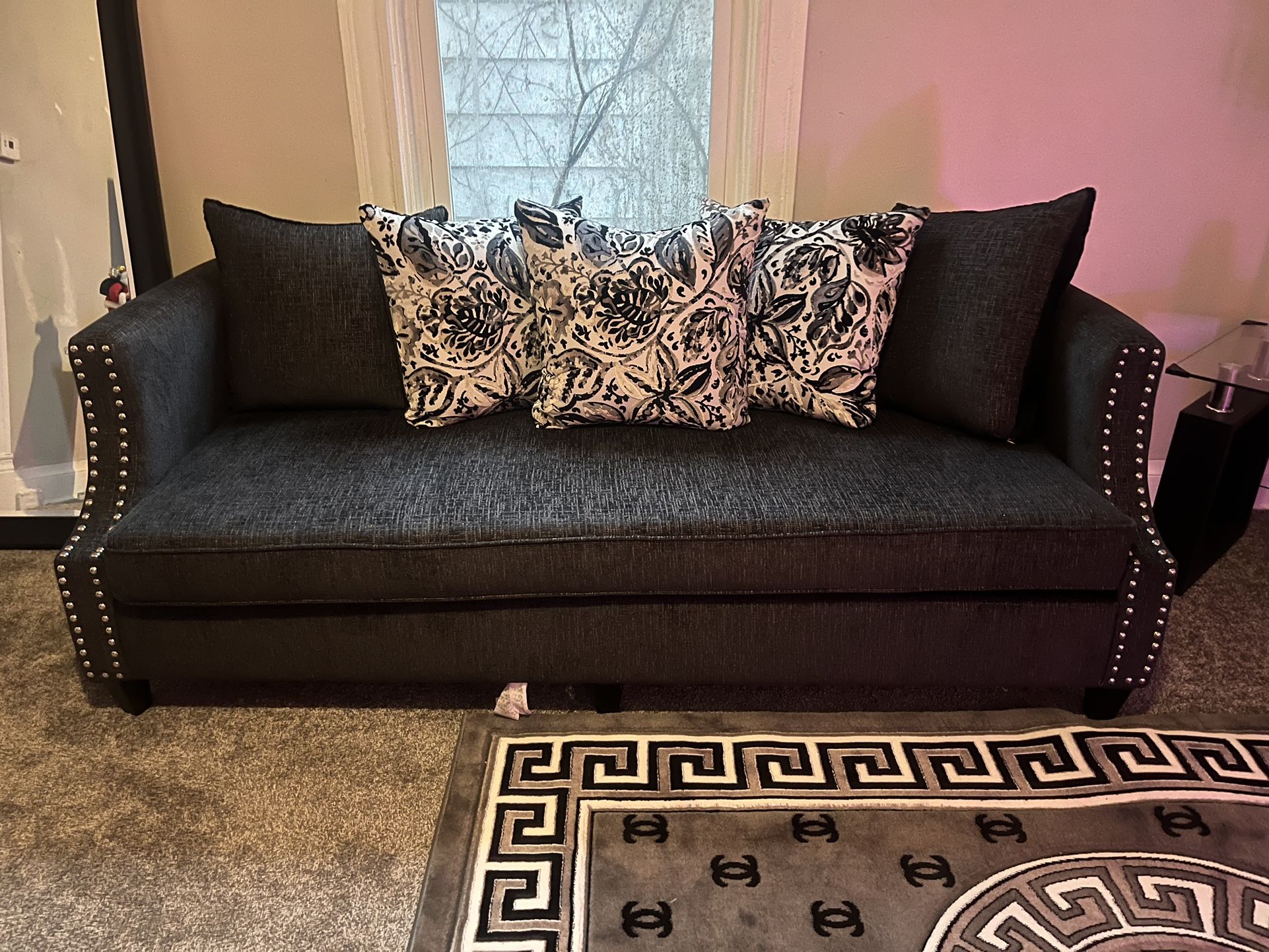 Brand New Grey Nailhead Sofa, And Love Seat
