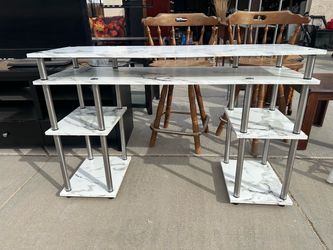 3-Tier TV Stand with Marble-Print Shelves