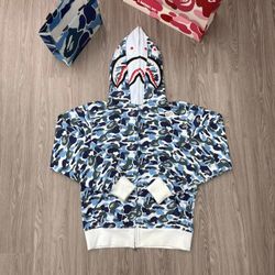 Blue ABC CAMO SHARK BAPE HOODIE! 2.0 DOUBLE HOOD VERSION NEW! PERFECT GIFT! 