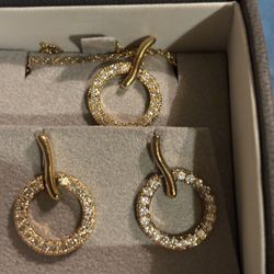 Sterling Silver with Gold overlay Earrings And Necklace Set With CZ’s