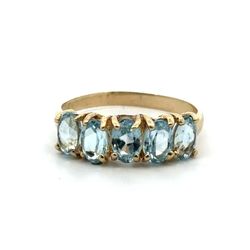 Woman’s Ladies 14k Yellow Gold Light Blue Stone Band Ring Size 9 GP3123059