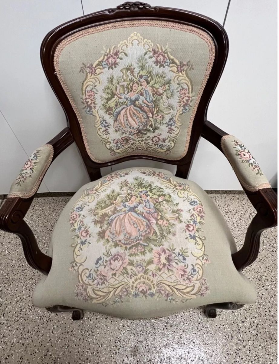 RARE ANTIQUE FRENCH NEEDLEPOINT Chateau D'Ax Spa French Louis XV Fauteuil Chair