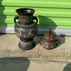 Chinese Vase & Bowl With Lid