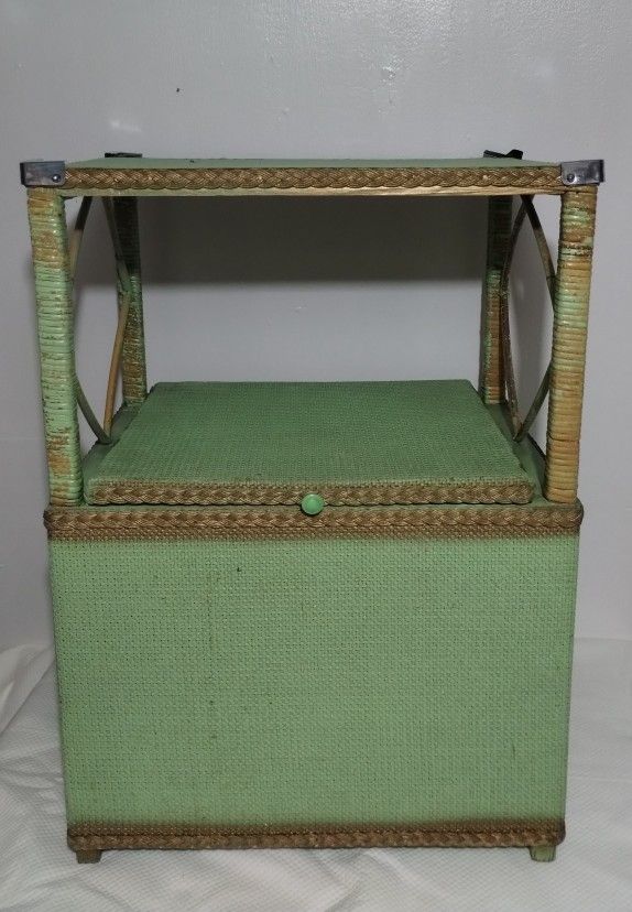MID CENTURY - VINTAGE BEDSIDE BASKET WEAVE CABINET 26 H"/ 17"L×13.5"W