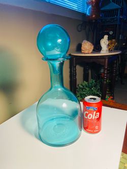 Beautiful Vintage 14 1/2” Blue Glass Decanter. A Great Addition to Your Home Decor.