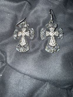 gothic-style cross dangle earrings