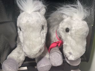Two White/Grey Horse Plush Stuffed Animals (13x9)