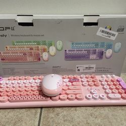 Mofii Retro Wireless Keyboard and Mouse - Pink