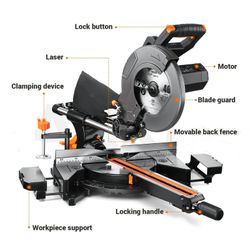 DOVAMAN 10-inch Single Bevel Sliding Miter Saw, w/3 Blades, 4500/3200RPM, Cut for Wood, PVC and Soft Metal